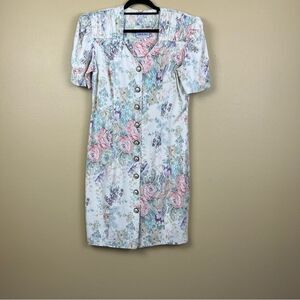 Vintage Caroline Wells Collection Dress Floral Button-Down Unique Size 12